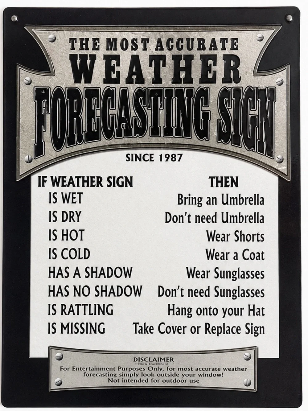 NEW The Most Accurate Weather Forecasting Metal Sign